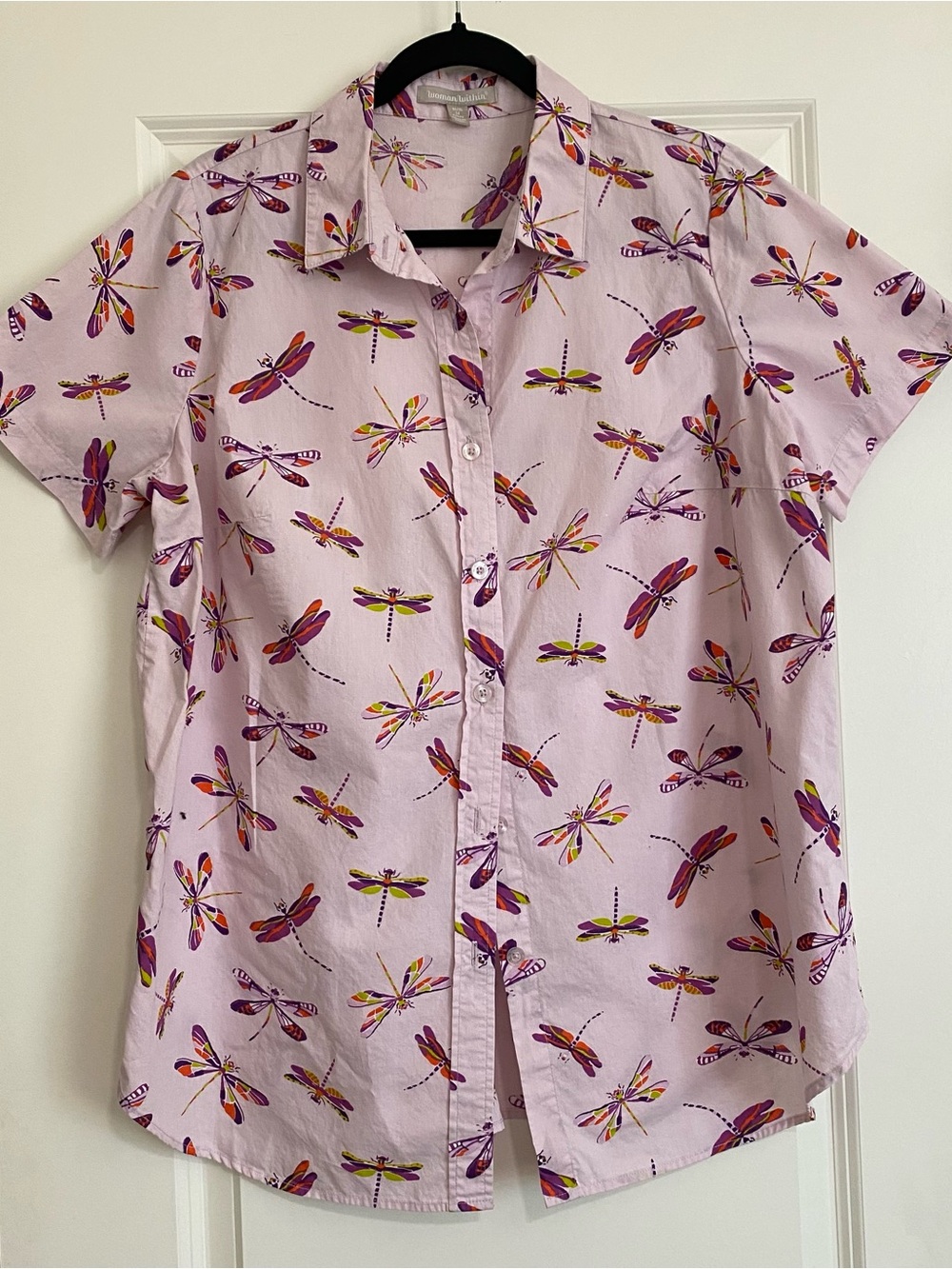 Woman Within Lavender Dragonfly Button-Up Blouse